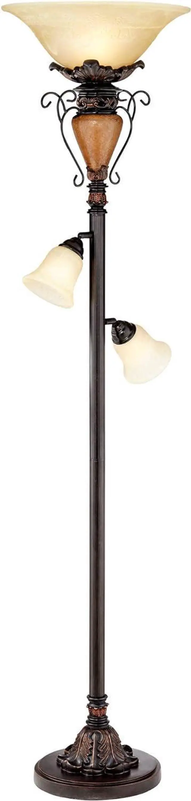 Alt view image 7 of 7 - Regency Hill Vintage Traditional Torchiere Floor Lamp Tree 72" Tall Antique Bronze Adjustable Alabaster Glass Shades Slide Dimmer Decor for Living Room Reading House Bedroom Home Office