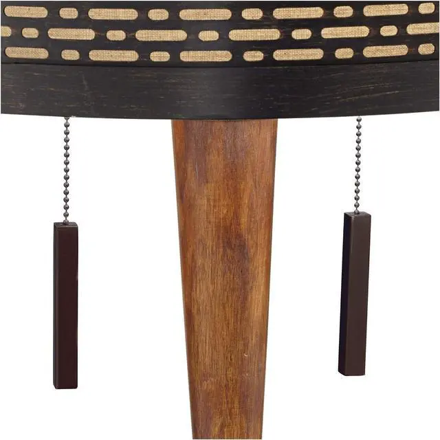 Alt view image 3 of 7 - Franklin Iron Works Hunter Modern Mid Century Farmhouse Rustic Floor Lamp 64" Tall Bronze Cherry Wood Perforated Metal Cream Linen Double Drum Shade for Living Room Reading Bedroom Office House