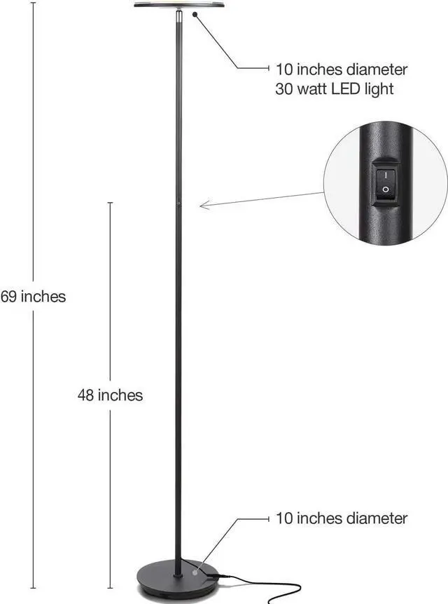 Alt view image 2 of 7 - Brightech Sky Colors  Wi-Fi Color Changing Torchiere LED Floor Lamp  Smart Standing Lamp with iOS and Android Remote Control  Cost-Effective and Energy-Saving with Adjustable Head - Black
