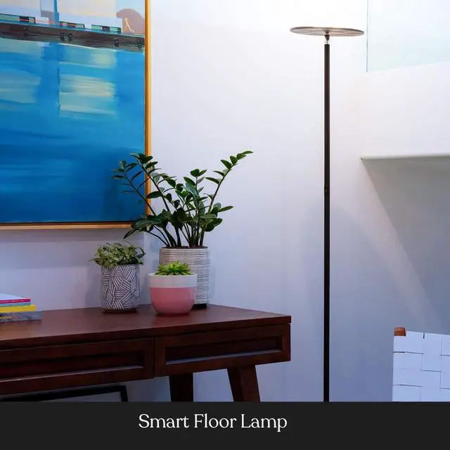 Alt view image 3 of 7 - Brightech Sky Colors  Wi-Fi Color Changing Torchiere LED Floor Lamp  Smart Standing Lamp with iOS and Android Remote Control  Cost-Effective and Energy-Saving with Adjustable Head - Black