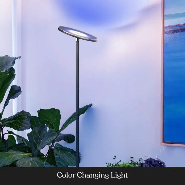 Alt view image 4 of 7 - Brightech Sky Colors  Wi-Fi Color Changing Torchiere LED Floor Lamp  Smart Standing Lamp with iOS and Android Remote Control  Cost-Effective and Energy-Saving with Adjustable Head - Black