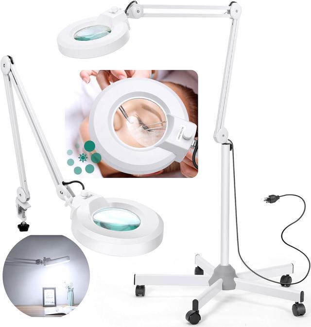 TOMSOO 10x Magnifying Glass with Light and Stand, Floor Lamp with 5 Wheels Rolling Base for Lash Estheticians Facials, 1,500 Lumens Stepless Dimmable