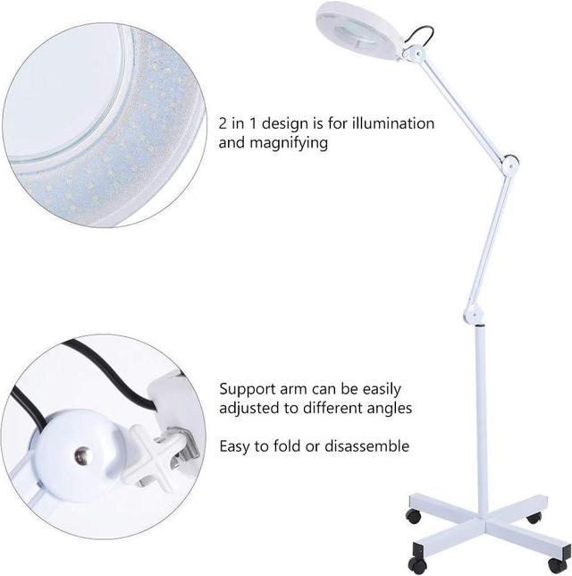 Ejoyous Magnifying Floor Lamp, 5X Glass Lens LED Magnifier Facial Light  Rolling Floor Standing Salon Beauty Skincare Tattoo Manicure Equipement  with Adjustable Gooseneck - White 