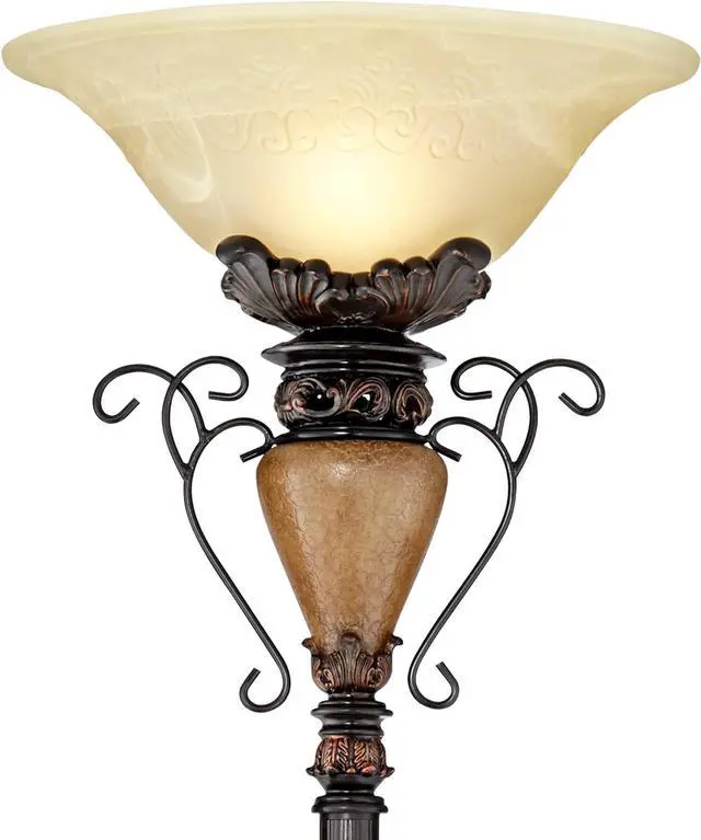 Alt view image 3 of 7 - Regency Hill Vintage Traditional Torchiere Floor Lamp Tree 72" Tall Antique Bronze Adjustable Alabaster Glass Shades Slide Dimmer Decor for Living Room Reading House Bedroom Home Office