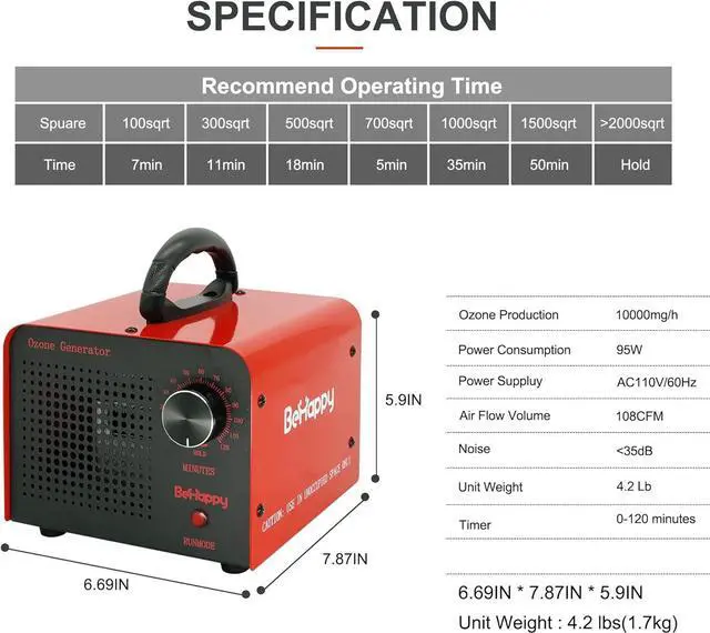 Alt view image 2 of 6 - BeHappy Ozone Generator 10,000mg/h, Industrial Ozone Machine Odor Remover for Room, Home