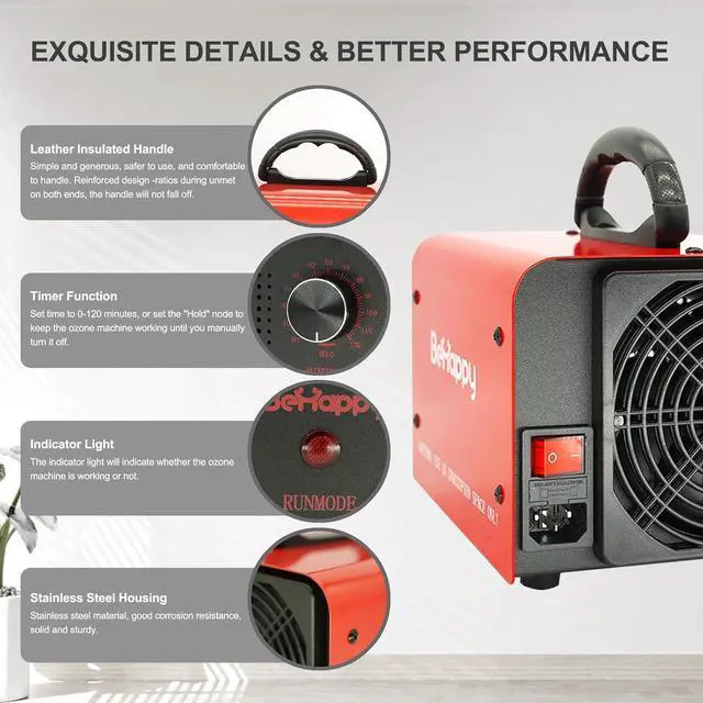 Alt view image 4 of 6 - BeHappy Ozone Generator 10,000mg/h, Industrial Ozone Machine Odor Remover for Room, Home