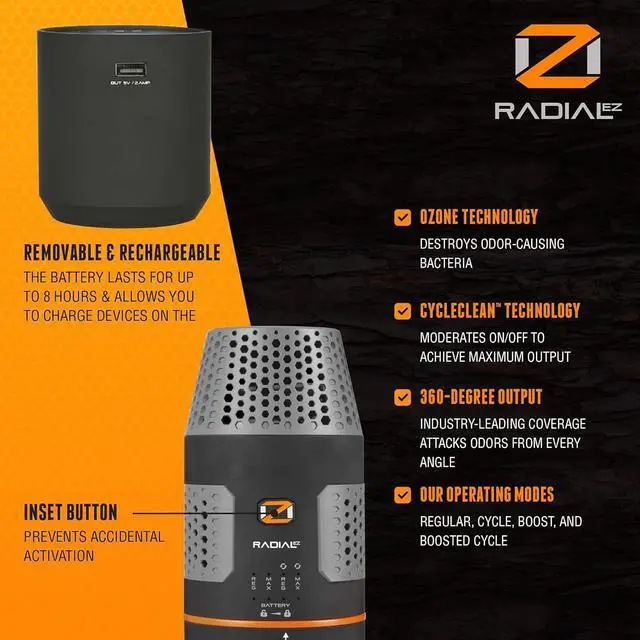 Alt view image 2 of 5 - ScentLok OZ Radial EZ, Portable Ozone Generator for Odor Destruction (Black)