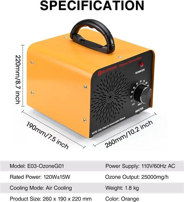 Alt view image 2 of 7 - ELIXRION Ozone Generator, 25000mg/h Capacity Ionizer Professional O3 Air Ozone Machine for Odors, for Home, Kitchen, Cars, Office, Basement, Pets, Smoke