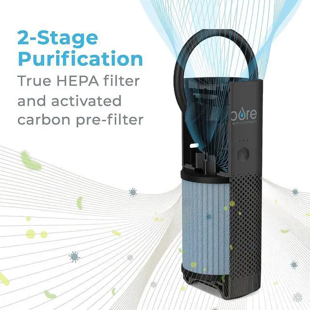 Alt view image 4 of 7 - Pure Enrichment® PureZone Mini Portable Air Purifier - Cordless True HEPA Filter Cleans Air & Eliminates 99.97% of Dust, Odors, & Allergens Close to You - Cars, School, & Office (Black)