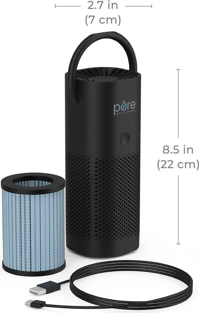 Alt view image 7 of 7 - Pure Enrichment® PureZone Mini Portable Air Purifier - Cordless True HEPA Filter Cleans Air & Eliminates 99.97% of Dust, Odors, & Allergens Close to You - Cars, School, & Office (Black)