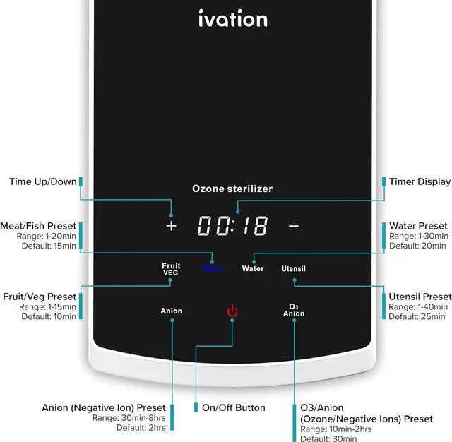 Alt view image 3 of 7 - Ivation Multipurpose Ozone Sterilizer for Air & Water | Portable Home Deodorizing & Disinfecting System with LED Control Panel, Ionizer, Tube & Diffuser Stones | Purify Toothbrushes, Baby Bottles, Etc
