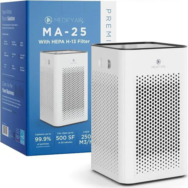 Main image of Medify Air MA-25 Air Purifier with H13 True HEPA Filter | 500 sq ft Coverage | for Allergens, Wildfire Smoke, Dust, Odors, Pollen, Pet Dander | Quiet 99.7% Removal to 0.1 Microns | White, 1-Pack