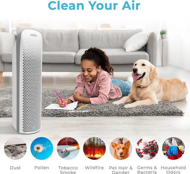Alt view image 2 of 7 - Pure Enrichment® PureZone Elite True HEPA Large Room Tower Air Purifier with Air Quality Monitor, 4 Stage Filtration and UV-C Light, Helps Destroy Bacteria, Smoke, Pollen & Dust (White)