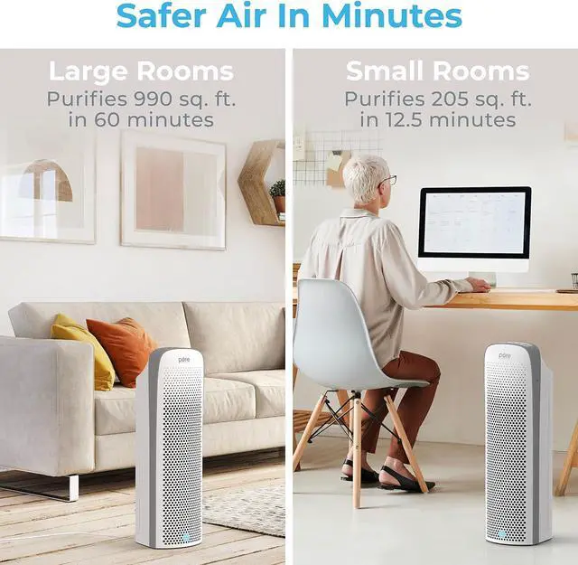 Alt view image 5 of 7 - Pure Enrichment® PureZone Elite True HEPA Large Room Tower Air Purifier with Air Quality Monitor, 4 Stage Filtration and UV-C Light, Helps Destroy Bacteria, Smoke, Pollen & Dust (White)
