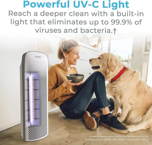 Alt view image 7 of 7 - Pure Enrichment® PureZone Elite True HEPA Large Room Tower Air Purifier with Air Quality Monitor, 4 Stage Filtration and UV-C Light, Helps Destroy Bacteria, Smoke, Pollen & Dust (White)