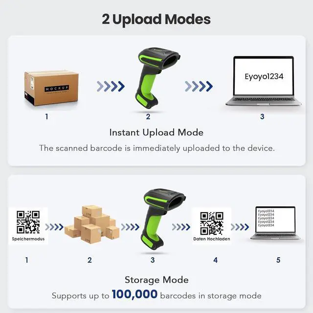 Alt view image 6 of 7 - Eyoyo 2D QR Industrial Barcode Scanner with Wireless Charging Stand, Rugged Heavy Duty & IP65 Waterproof 3-in-1 Bluetooth &Wireless&USB Hands-Free Barcode Reader for Laptop Desktop Tablet Android