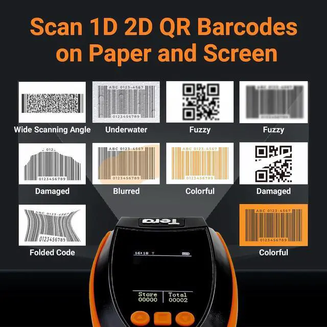 Alt view image 4 of 7 - Barcode Scanner Wireless with Screen: Pro Version 1D 2D QR with Setting Keypad Charging Cradle Works with Bluetooth 2.4G Wireless USB Wired Handheld Bar Code Reader HW0009