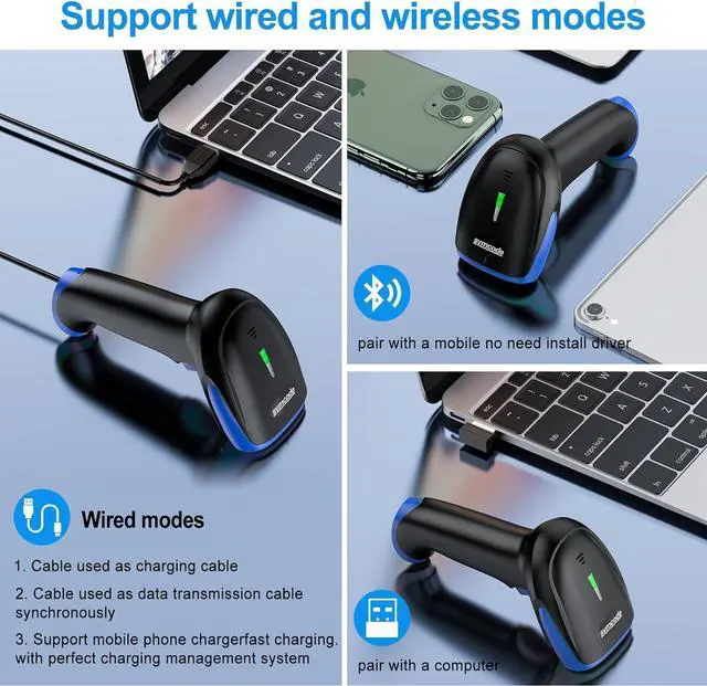 Alt view image 3 of 7 - Symcode Wireless Bluetooth Barcode Scanner,3-in-1 Bluetooth & USB Wired & 2.4G Wireless Barcode Reader Scanner 2D 1D QR Code Automatic Fast Precise Bar Code Scanner for Phone Laptop Tablet