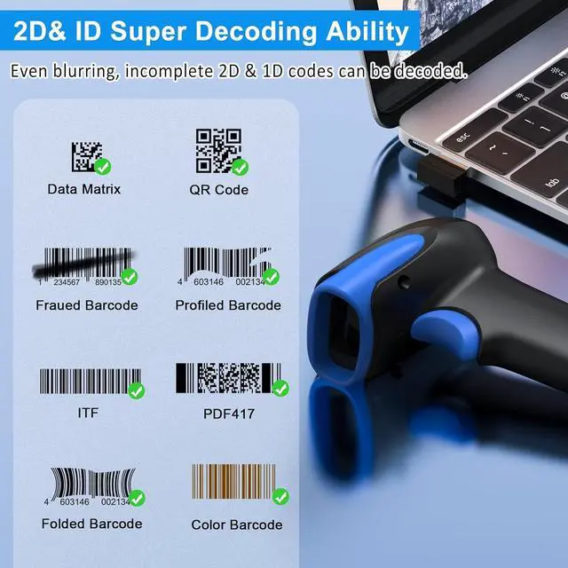 Alt view image 5 of 7 - Symcode Wireless Bluetooth Barcode Scanner,3-in-1 Bluetooth & USB Wired & 2.4G Wireless Barcode Reader Scanner 2D 1D QR Code Automatic Fast Precise Bar Code Scanner for Phone Laptop Tablet