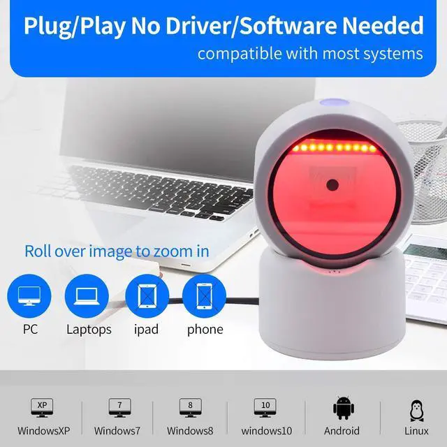 Alt view image 3 of 7 - 1D 2D QR Omnidirectional Hands-Free Automatic Barcode Scanner Reader .Symcode USB Barcode Reader Automatic Image Sensing Barocde Scanner .Capture Barcode from Mobile Phone Screen Barcode Scanner