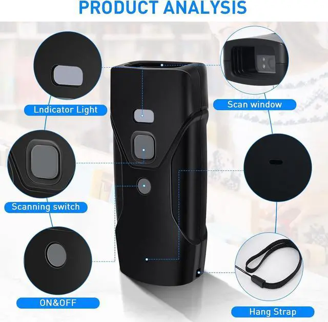 Alt view image 2 of 7 - Bluetooth Barcode Scanner,Jrhc Mini 2D Portable Wireless Barcode Scanner 3-in-1 Bluetooth & 2.4G Wireless & Wired Connection Barcode Reader Compatible with iOS, Android, Windows, Mac Tablets Or PC