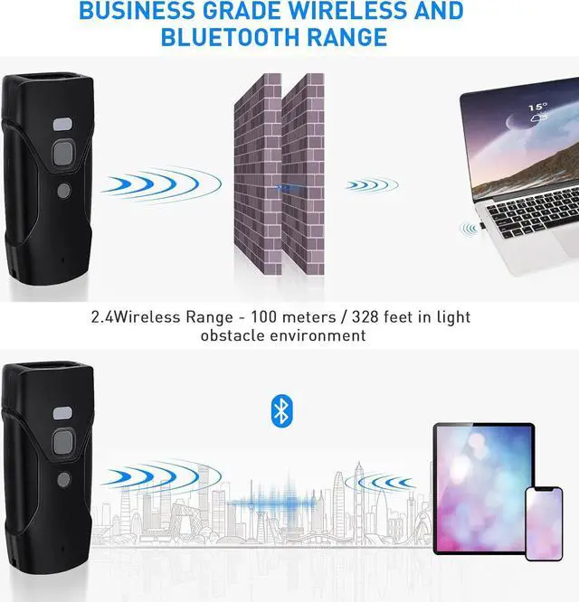 Alt view image 3 of 7 - Bluetooth Barcode Scanner,Jrhc Mini 2D Portable Wireless Barcode Scanner 3-in-1 Bluetooth & 2.4G Wireless & Wired Connection Barcode Reader Compatible with iOS, Android, Windows, Mac Tablets Or PC