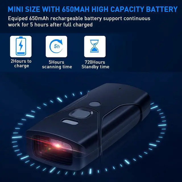Alt view image 6 of 7 - Bluetooth Barcode Scanner,Jrhc Mini 2D Portable Wireless Barcode Scanner 3-in-1 Bluetooth & 2.4G Wireless & Wired Connection Barcode Reader Compatible with iOS, Android, Windows, Mac Tablets Or PC