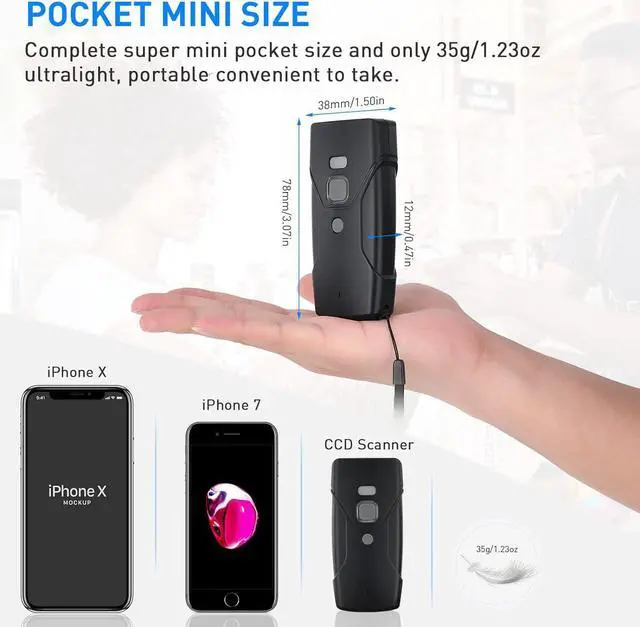 Alt view image 7 of 7 - Bluetooth Barcode Scanner,Jrhc Mini 2D Portable Wireless Barcode Scanner 3-in-1 Bluetooth & 2.4G Wireless & Wired Connection Barcode Reader Compatible with iOS, Android, Windows, Mac Tablets Or PC
