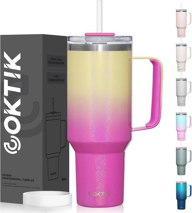 COKTIK 40 oz Tumbler with Handle and Straw Lid, 2-in-1 Lid (Straw/Flip), Vacuum Insulated Travel Mug Stainless Steel Tumbler for Hot and Cold Beverage