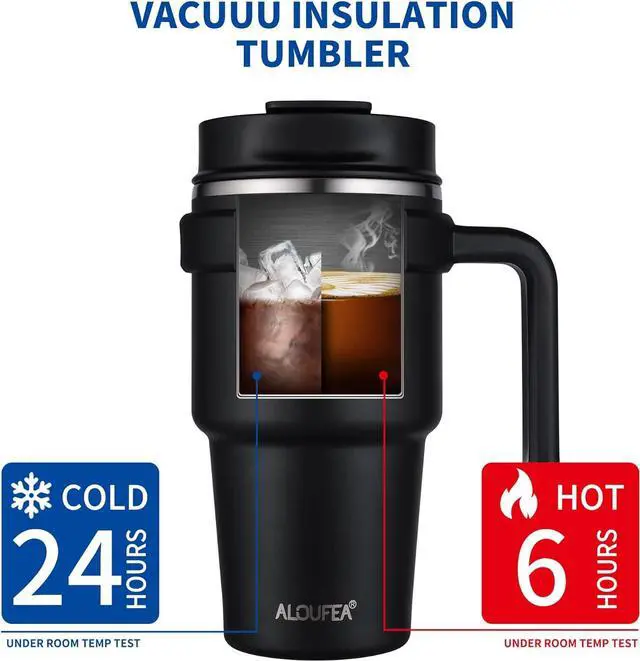 Alt view image 5 of 7 - ALOUFEA 20 oz Insulated Coffee Mug Tumbler with Handle, Stainless Steel Travel Mug Tumbler with Lid and Straw,Double Wall Vacuum Leak Proof Ice Coffee Thermal Cup, Indigo Black