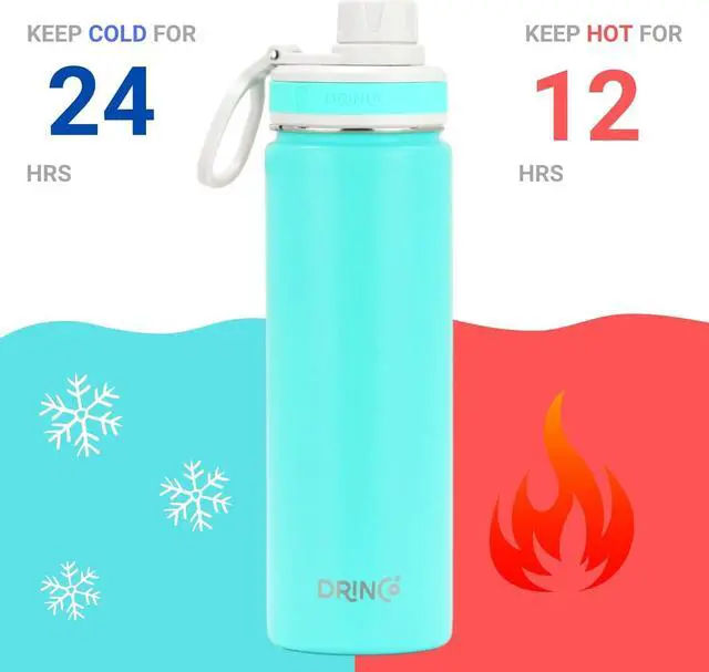 Alt view image 4 of 6 - DRINCO Stainless Steel Water Bottle Spout Lid Vacuum Insulated Double Wall Water Bottle Wide Mouth (40oz 32oz 22oz 18oz 14oz) Leak Proof Keep Cold Sport Camping Hiking (22 oz, 22oz Teal)