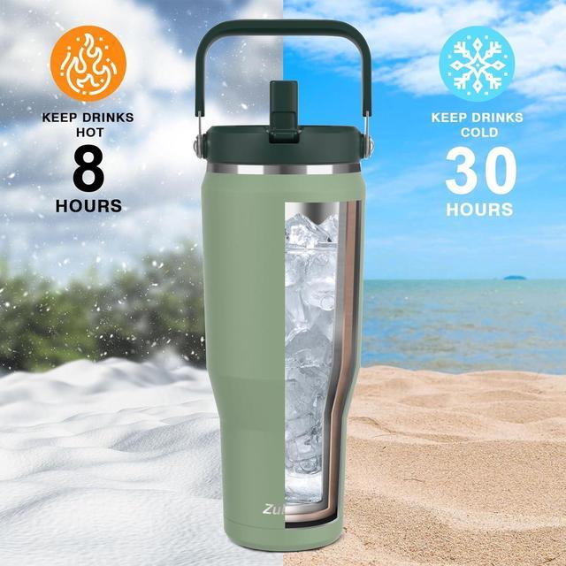 Zukro 50 oz Mug Tumbler With Handle And Flip Straw, Leakproof