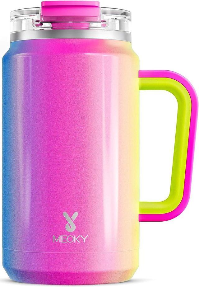 Meoky 32 oz Tumbler with Handle, Stainless Steel Vacuum Insulated Tumbler,  Keeps Cold for 30 Hours, 100% Leak-proof, BPA-Free (Carnival) 