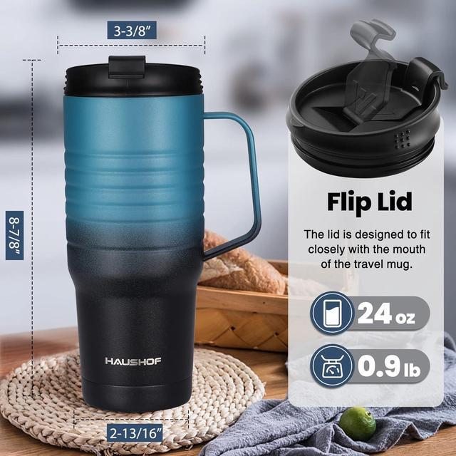 HAUSHOF 24oz Travel Mug Stainless Steel Vacuum Insulated Coffee Travel Mug  w/Lid