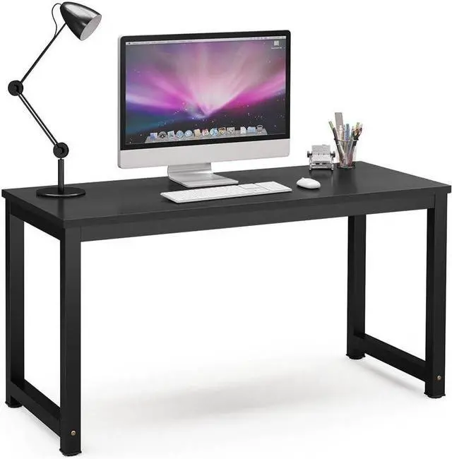 Main image of Tribesigns Computer Desk, 55 inch Large Office Desk Computer Table Study Writing Desk for Home Office, Black + Black Leg