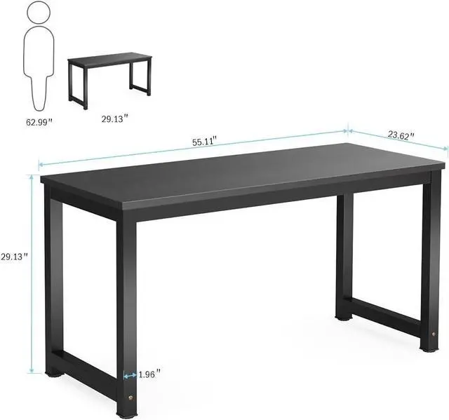 Alt view image 3 of 7 - Tribesigns Computer Desk, 55 inch Large Office Desk Computer Table Study Writing Desk for Home Office, Black + Black Leg