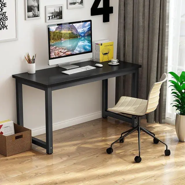 Alt view image 4 of 7 - Tribesigns Computer Desk, 55 inch Large Office Desk Computer Table Study Writing Desk for Home Office, Black + Black Leg