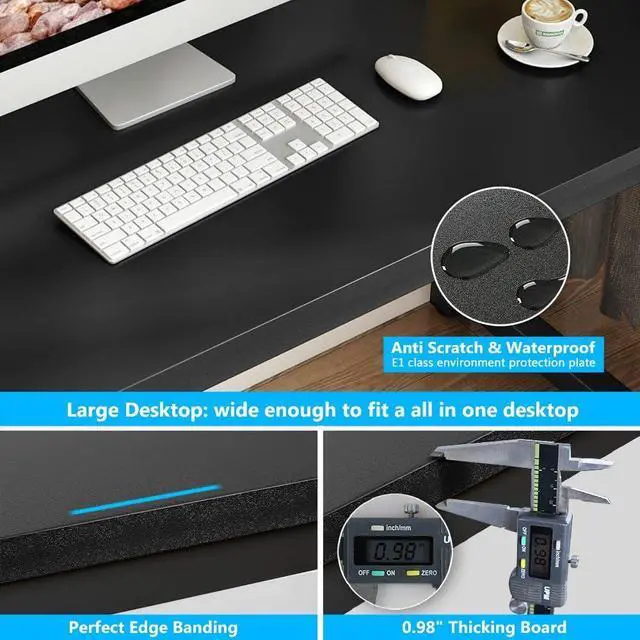 Alt view image 5 of 7 - Tribesigns Computer Desk, 55 inch Large Office Desk Computer Table Study Writing Desk for Home Office, Black + Black Leg