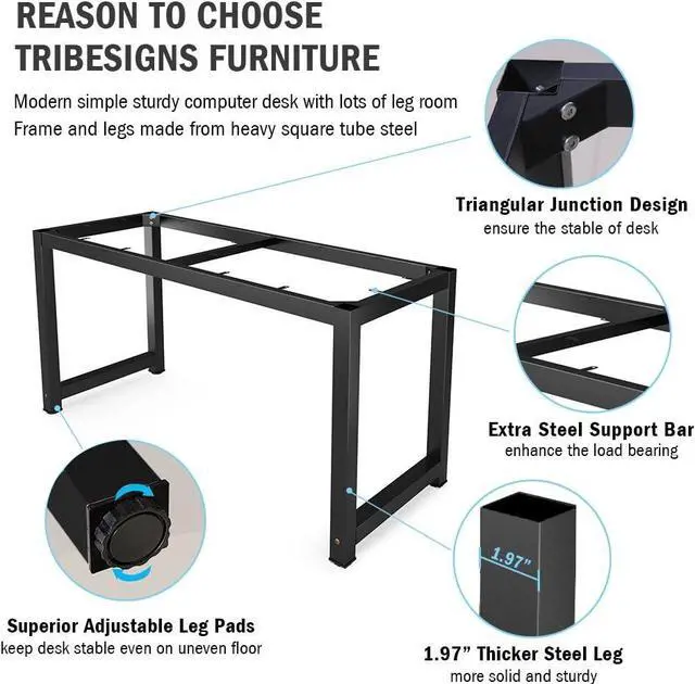 Alt view image 6 of 7 - Tribesigns Computer Desk, 55 inch Large Office Desk Computer Table Study Writing Desk for Home Office, Black + Black Leg
