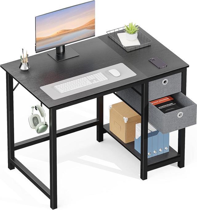 Modern Simple Style Home Office Writing Desk with 2-Tier Drawers Storage  Shelf Headphone Hook