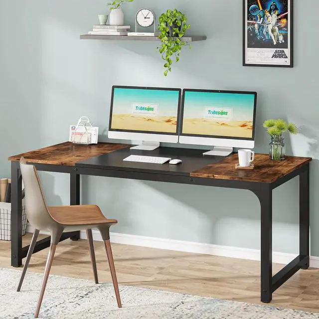Alt view image 4 of 7 - Tribesigns Modern Computer Desk, 63 x 31.5 inch Large Office Desk Computer Table Study Writing Desk Workstation for Home Office, Vintage Black Metal Frame