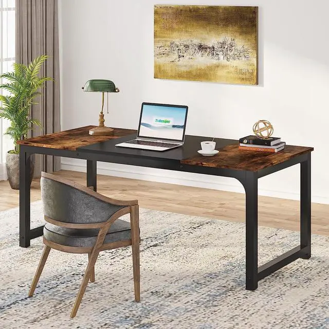 Alt view image 3 of 7 - Tribesigns Modern Computer Desk, 63 x 31.5 inch Large Office Desk Computer Table Study Writing Desk Workstation for Home Office, Vintage Black Metal Frame