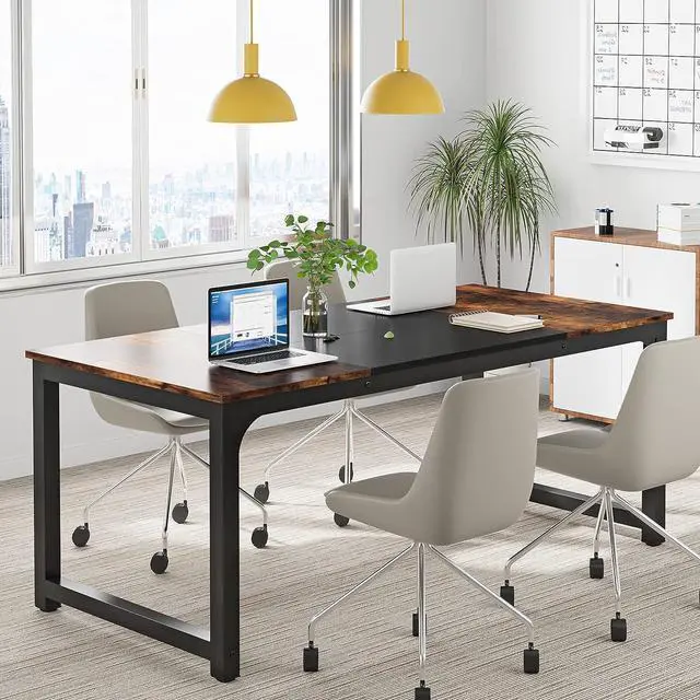 Alt view image 5 of 7 - Tribesigns Modern Computer Desk, 63 x 31.5 inch Large Office Desk Computer Table Study Writing Desk Workstation for Home Office, Vintage Black Metal Frame