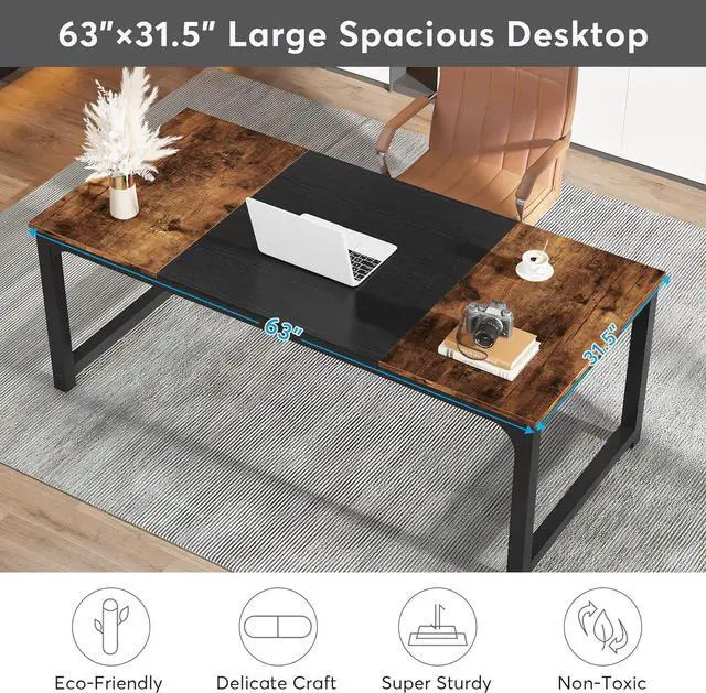 Alt view image 6 of 7 - Tribesigns Modern Computer Desk, 63 x 31.5 inch Large Office Desk Computer Table Study Writing Desk Workstation for Home Office, Vintage Black Metal Frame