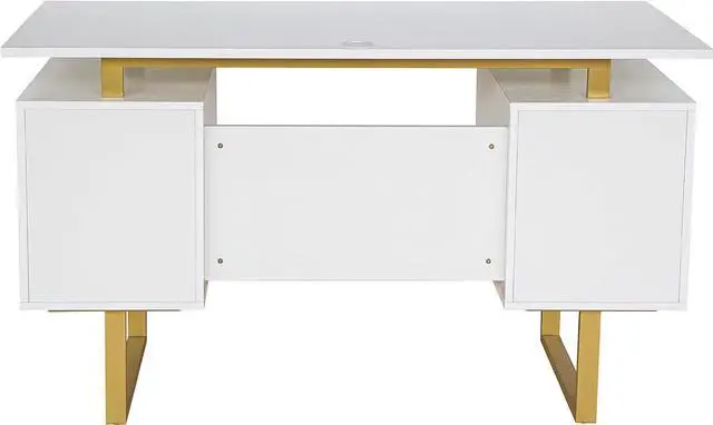 Alt view image 6 of 7 - Techni Mobili Storage Drawers and Cabinet 51.25 W-Modern Office Large Floating Desktop Surface Desk, 23.6" D x 51.2" W x 29.8" H, White/Gold