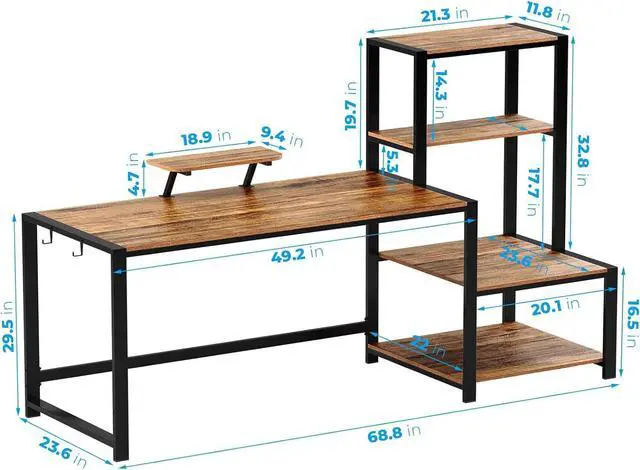 Alt view image 3 of 7 - GreenForest Computer Desk 68.8 inch with Storage Printer Shelf Reversible Home Office Desk Large Study Writing Table with Movable Monitor Stand and 2 Headphone Hooks for PC Gaming Working, Walnut