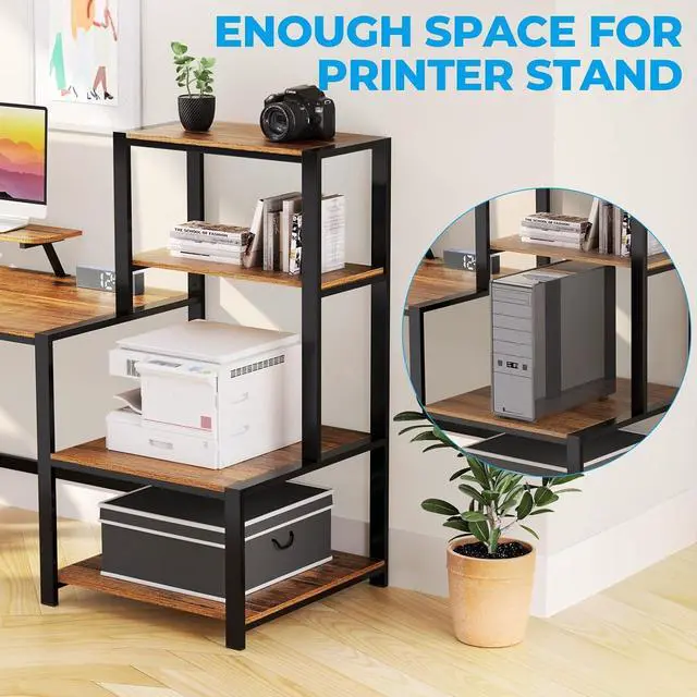 Alt view image 4 of 7 - GreenForest Computer Desk 68.8 inch with Storage Printer Shelf Reversible Home Office Desk Large Study Writing Table with Movable Monitor Stand and 2 Headphone Hooks for PC Gaming Working, Walnut