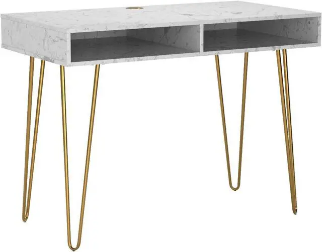 Main image of Novogratz Athena Computer Desk with Storage, White Marble