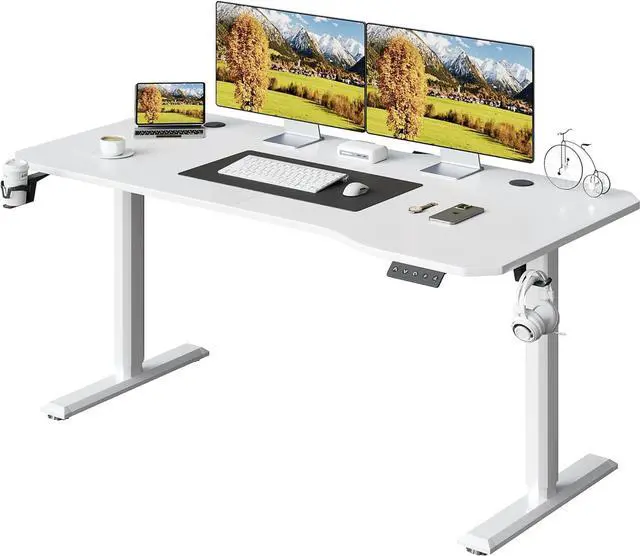 Main image of Electric Standing Desk 63 Inch, Ergonomic Height Adjustable Table with T-Shaped Metal Bracket Modern Computer Workstations for Home Office, White, 63 x 24 Inches