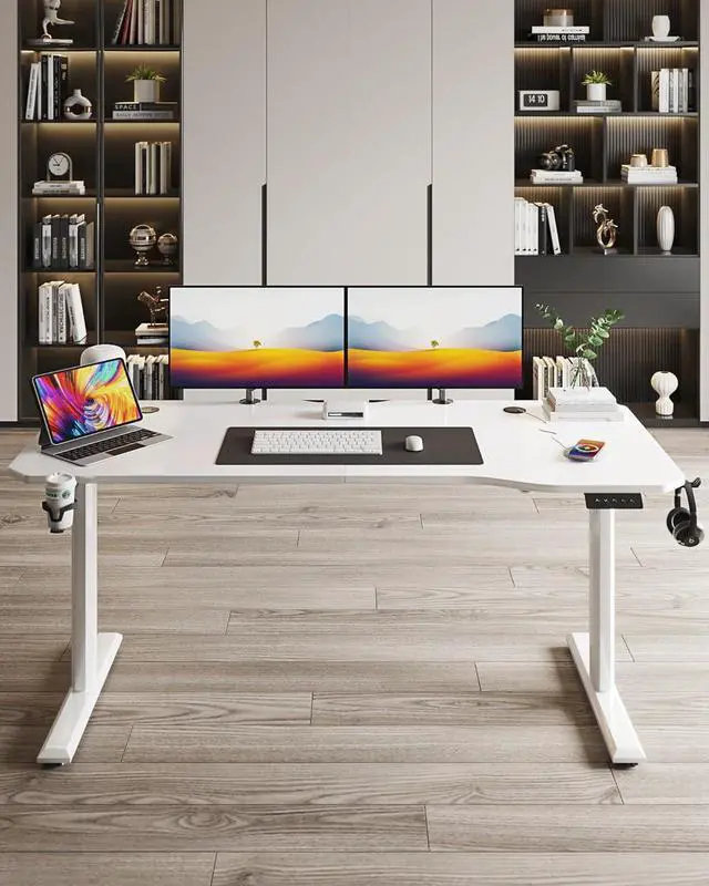 Alt view image 4 of 7 - Electric Standing Desk 63 Inch, Ergonomic Height Adjustable Table with T-Shaped Metal Bracket Modern Computer Workstations for Home Office, White, 63 x 24 Inches